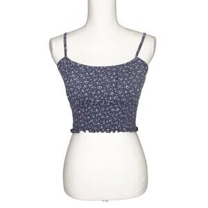 Hollister Blue Ditzy Floral Cropped Cami Tank Smocked Medium